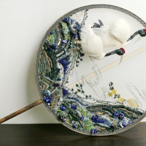 Embroidered Crane Fan