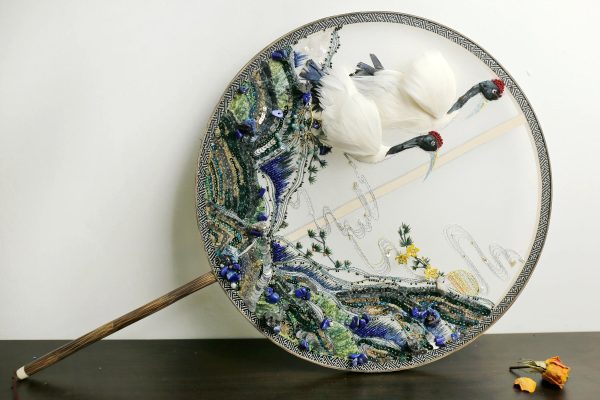 Embroidered Crane Fan